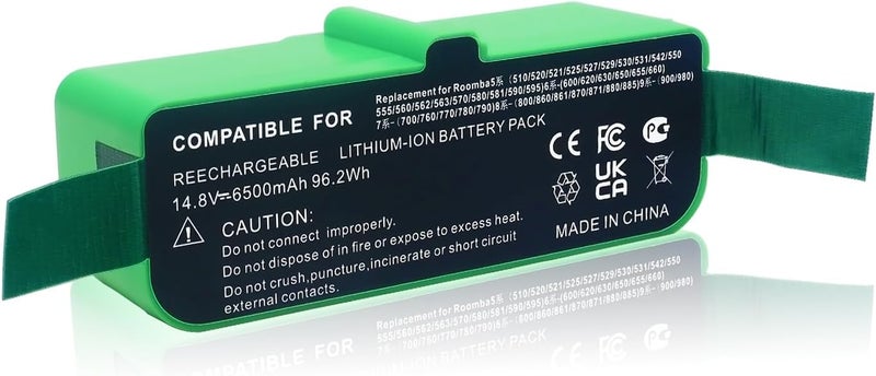 Batryuic Upgraded 6500mAh 14.4V Battery Compatible for iRobot Roomba 500 600 700 800 900 Series Robot Vacuum Battery Roomba 960 980 981 805 860 870 890 700 710 760 790 610 620 650 671 690 500 530 550 580 - Image 1